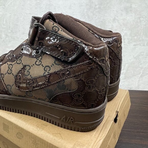 Nike AF-1 Custom Sneakers Mens Size 9 Brown Gucci Air Force 1 High 315123-333 - Picture 6 of 10